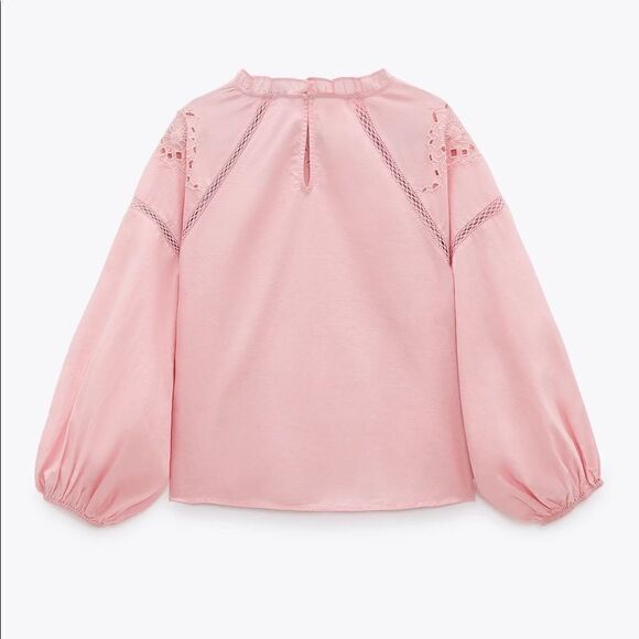 Zara Embroidered Eyelet Blouse New Pink Barbiecore - Picture 5 of 7